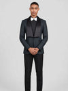 Slate Grey Diamond-Texture Satin Shawl-Collar Tuxedo Jacket 05