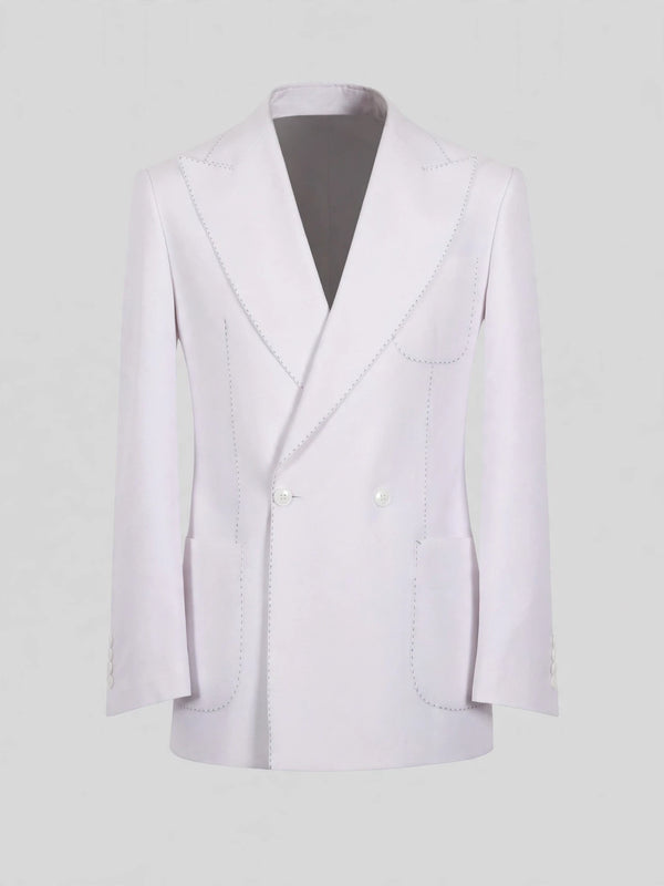 Snow White Pick-Stitch Patch-Pocket Peak-Lapel Double-Breasted Tuxedo Jacket 07