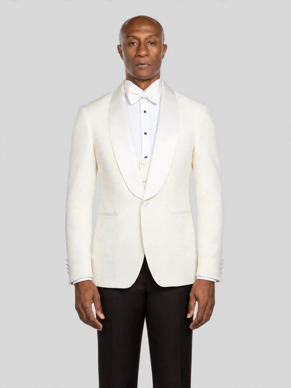 Ivory Textured Satin Shawl-Collar Tuxedo Jacket - cover