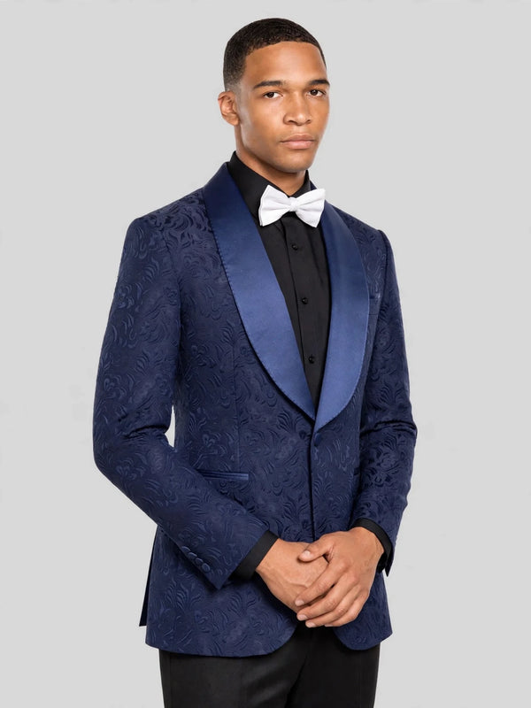 Navy Paisley-Jacquard Satin-Welt Shawl-Collar Tuxedo Jacket 05