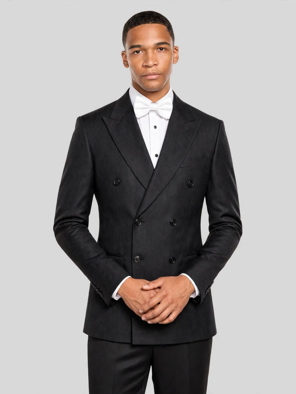 Onyx Pinstripe Six-Button Peak-Lapel Double-Breasted Suit Jacket 03