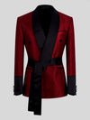Crimson Shimmer Satin Shawl-Collar Sash-Belt Two-Button Double-Breasted Tuxedo Jacket 07