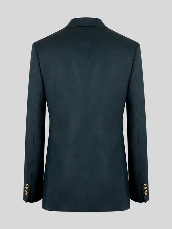 Slate Teal Gold-Button Slant-Flap Peak-Lapel Double-Breasted Suit Jacket 09
