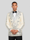 Cream Silver Mirror-Leaf Peak-Lapel Double-Breasted Tuxedo Jacket 02