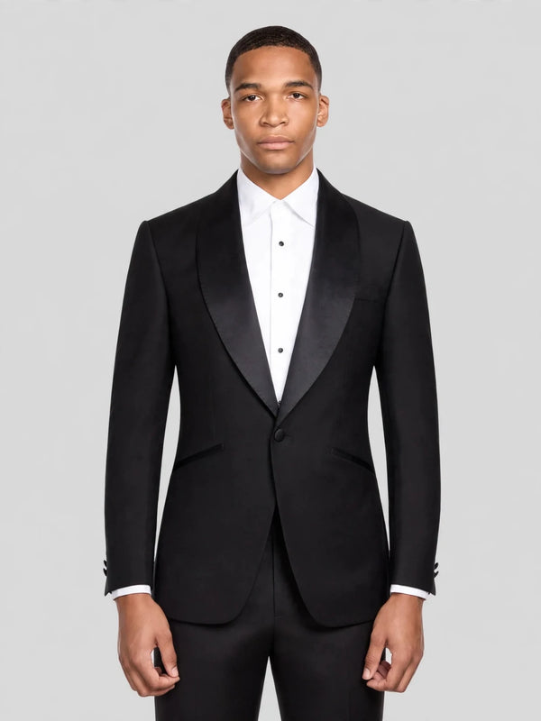 Onyx Smooth Slant-Flap Satin Shawl-Collar Tuxedo Jacket 01