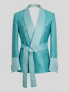Aqua Mint Micro-Weave Satin Sash-Belt Shawl-Collar Tuxedo Jacket 07