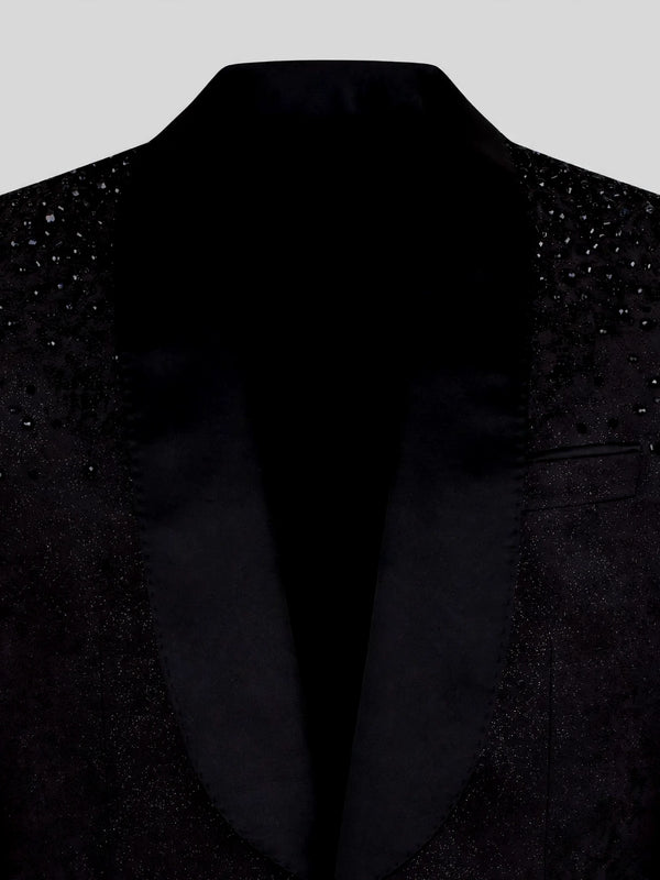 Onyx Jet Bead-Scatter Satin Shawl-Collar Tuxedo Jacket 08