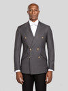 Charcoal Grey Gold-Button Slant-Flap Peak-Lapel Double-Breasted Suit Jacket - cover