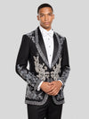 Onyx Silver Crystal Bouquet Shawl-Collar Tuxedo Jacket 03