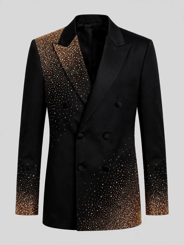 Onyx Gold Gradient Crystal-Dot Peak-Lapel Double-Breasted Tuxedo Jacket 07