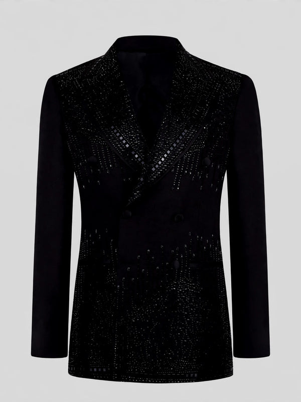 Onyx Jet Bead-Cascade Peak-Lapel Double-Breasted Tuxedo Jacket 07