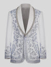 Ivory Silver Crystal Floral Shawl-Collar Tuxedo Jacket 07
