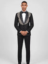Onyx Silver Crystal Feather-Frond Shawl-Collar Tuxedo Jacket 02