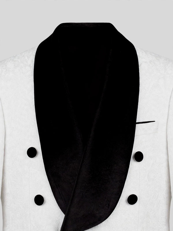Ivory Black Velvet Shawl-Collar Double-Breasted Tuxedo Jacket 08