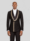 Onyx Gold Laurel-Leaf Crystal Shawl-Collar Double-Breasted Tuxedo Jacket - cover