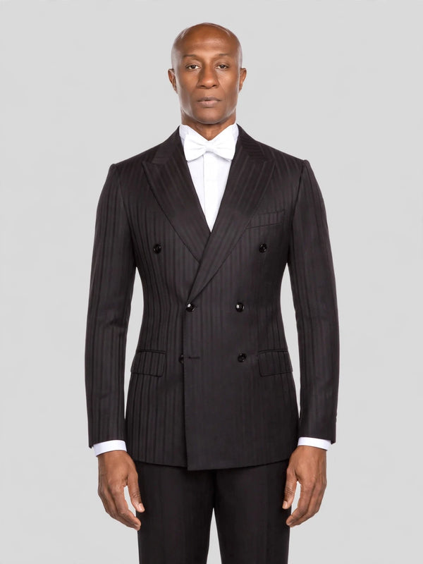 Onyx Wide Shadow-Stripe Six-Button Peak-Lapel Double-Breasted Suit Jacket - cover