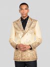 Cream Gold Crystal Cascade Peak-Lapel Double-Breasted Tuxedo Jacket 06
