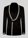 Onyx Matte Silver Crystal-Trim Shawl-Collar Double-Breasted Tuxedo Jacket 07