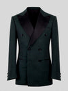 Forest Green Houndstooth Satin Peak-Lapel Six-Button Double-Breasted Tuxedo Jacket 07