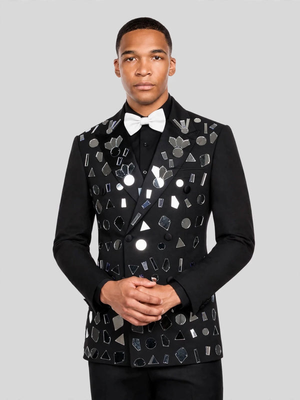 Onyx Geometric Mirror-Scatter Peak-Lapel Double-Breasted Tuxedo Jacket 05