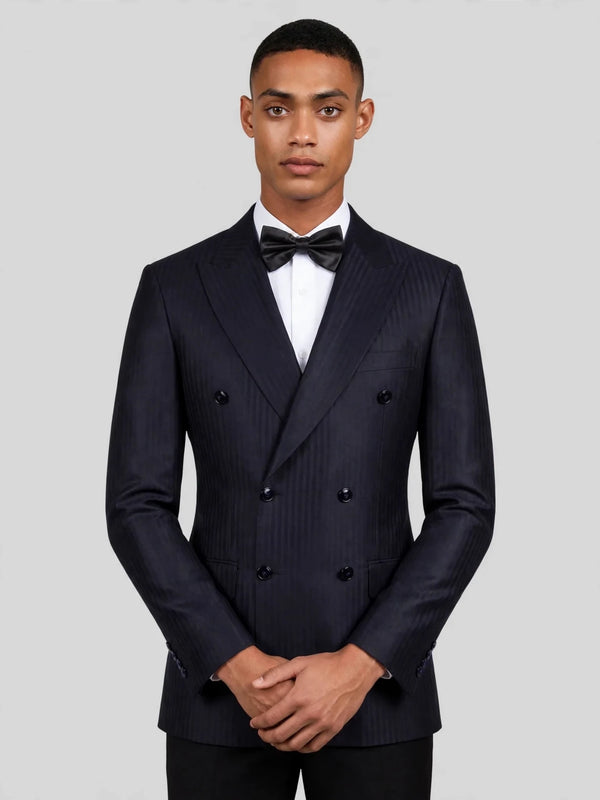 Midnight Navy Shadow-Stripe Peak-Lapel Double-Breasted Suit Jacket 02