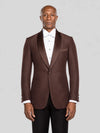 Chocolate Brown Diamond-Texture Shawl-Collar Tuxedo Jacket - cover