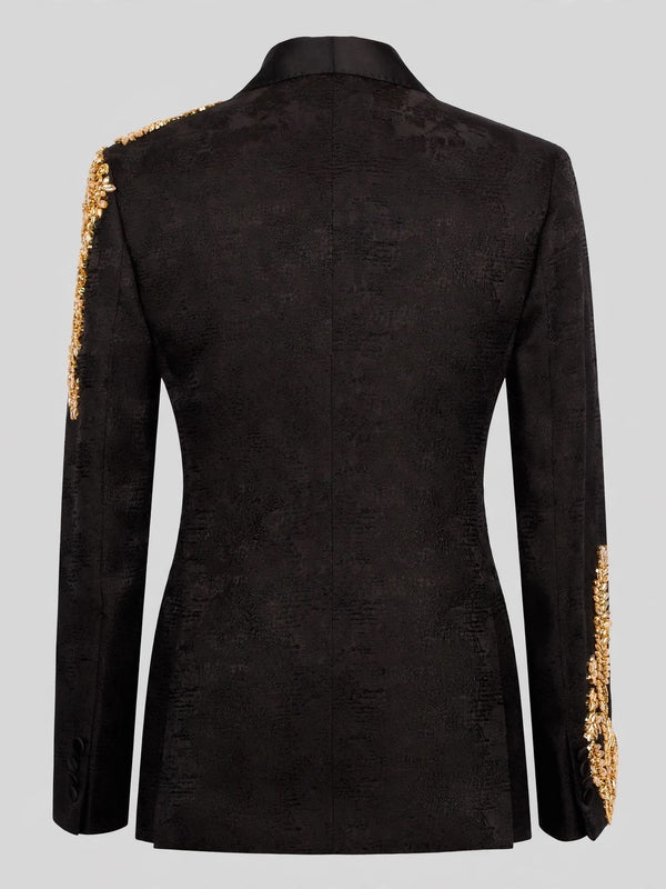 Onyx Gold Crystal Cascade Double-Breasted Tuxedo Jacket 09
