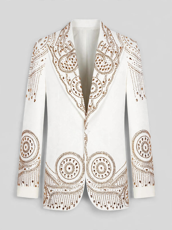 Ivory Gold Crystal Medallion Peak-Lapel Tuxedo Jacket 07