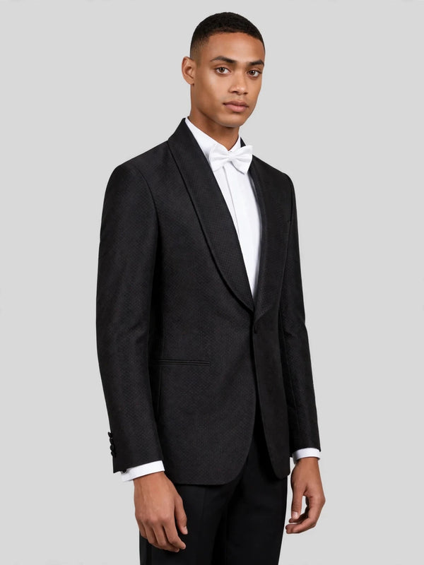 Onyx Diamond-Texture Shawl-Collar Tuxedo Jacket 03