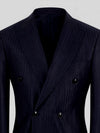 Midnight Navy Tonal Shadow-Stripe Six-Button Peak-Lapel Double-Breasted Suit Jacket 08