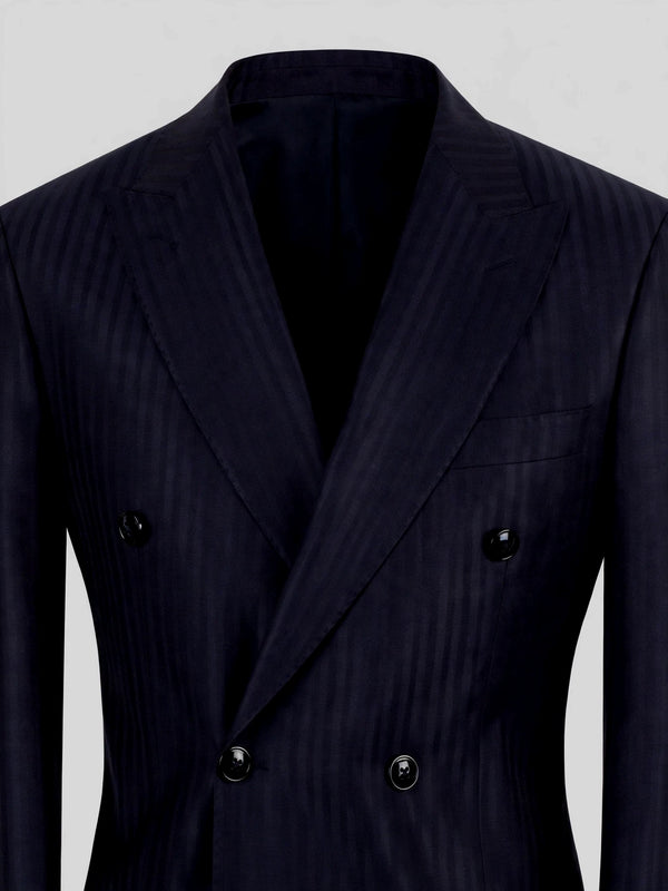 Midnight Navy Tonal Shadow-Stripe Six-Button Peak-Lapel Double-Breasted Suit Jacket 08
