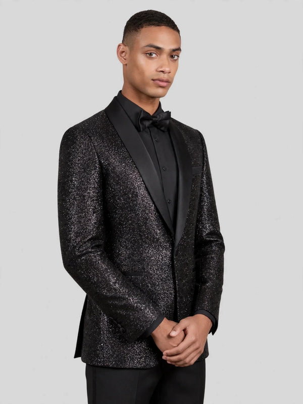 Onyx Silver-Glitter Satin Shawl-Collar Tuxedo Jacket 06