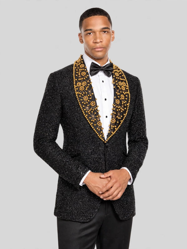 Onyx Gold Pearl-Floral Shawl-Collar Tuxedo Jacket 02