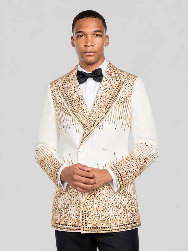 Ivory Champagne Mirror-Stud Crystal Cascade Peak-Lapel Double-Breasted Tuxedo Jacket 02