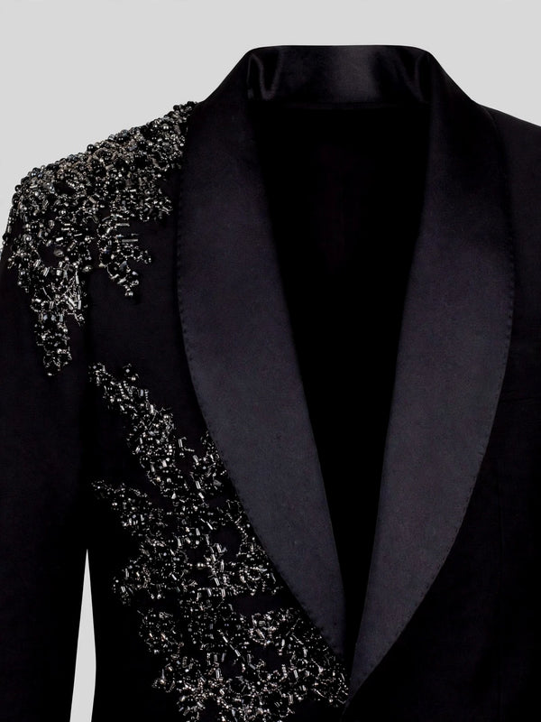 Onyx Silver Bead-Scatter Shawl-Collar Tuxedo Jacket 08