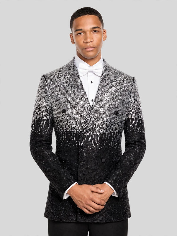 Onyx Silver Ombre Crystal Peak-Lapel Double-Breasted Tuxedo Jacket 03