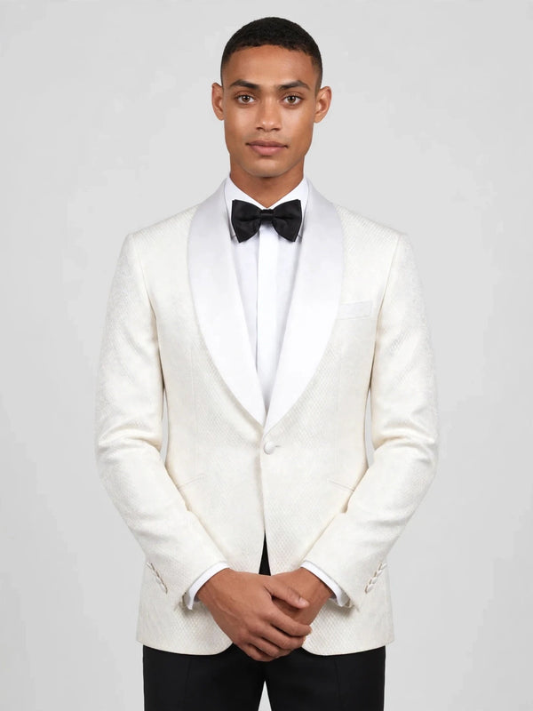 Ivory Diamond-Texture Satin Shawl-Collar Tuxedo Jacket 02
