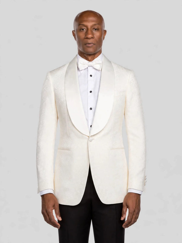 Ivory Paisley-Jacquard Satin Shawl-Collar Tuxedo Jacket - cover