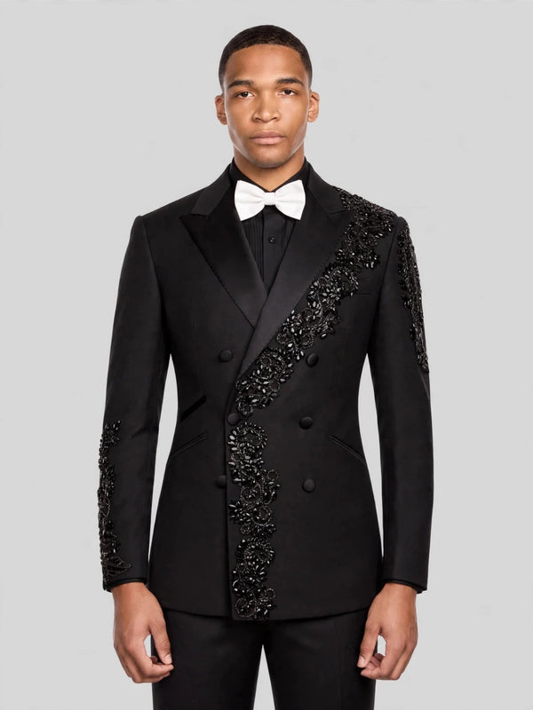Onyx Jet Crystal Cascade Double-Breasted Tuxedo Jacket 05