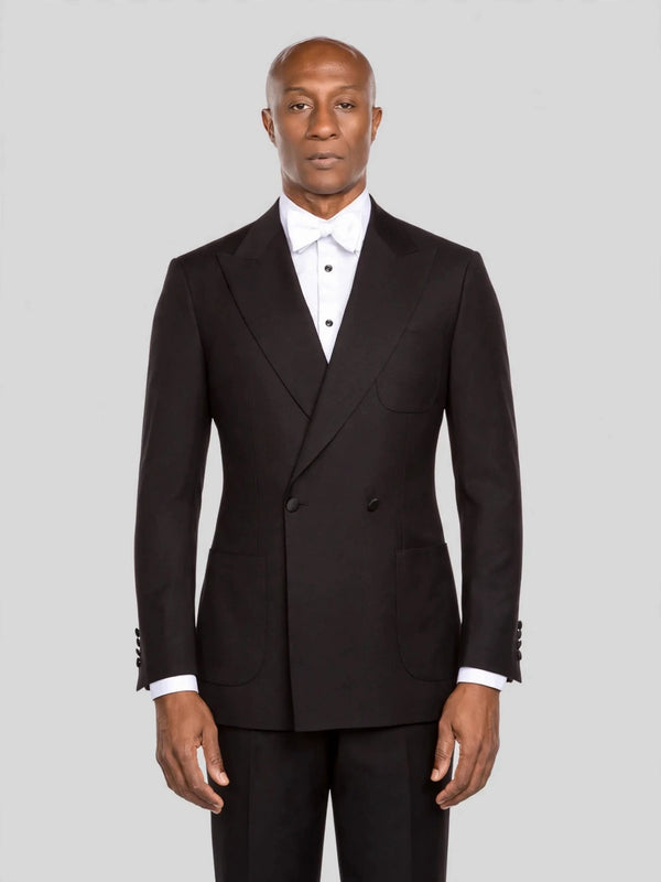 Onyx Patch-Pocket Two-Button Peak-Lapel Double-Breasted Tuxedo Jacket - cover