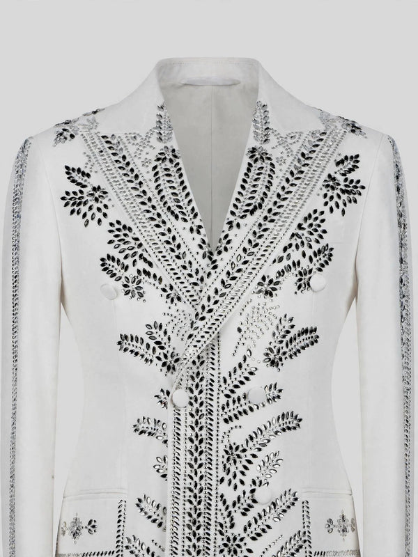 Ivory Silver Fern Crystal Peak-Lapel Double-Breasted Tuxedo Jacket 08