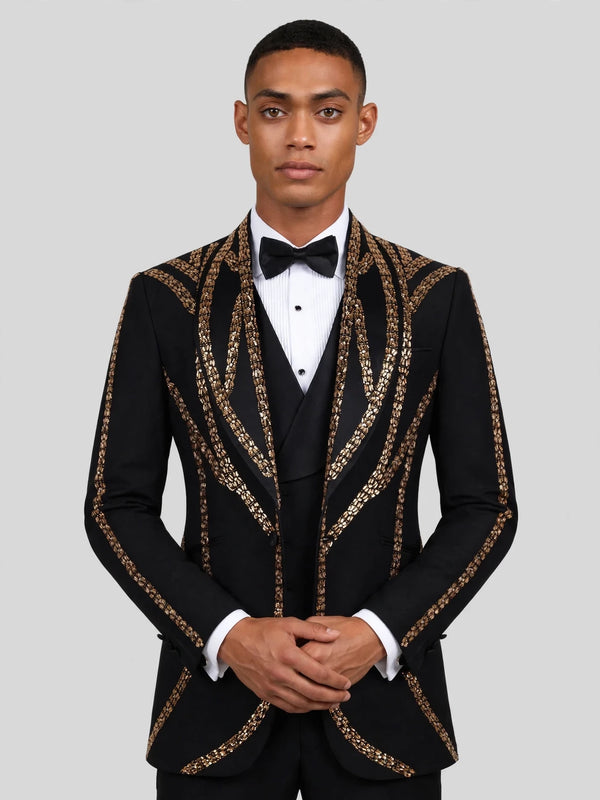 Onyx Gold Sequin Wave Peak-Lapel Tuxedo Jacket 02