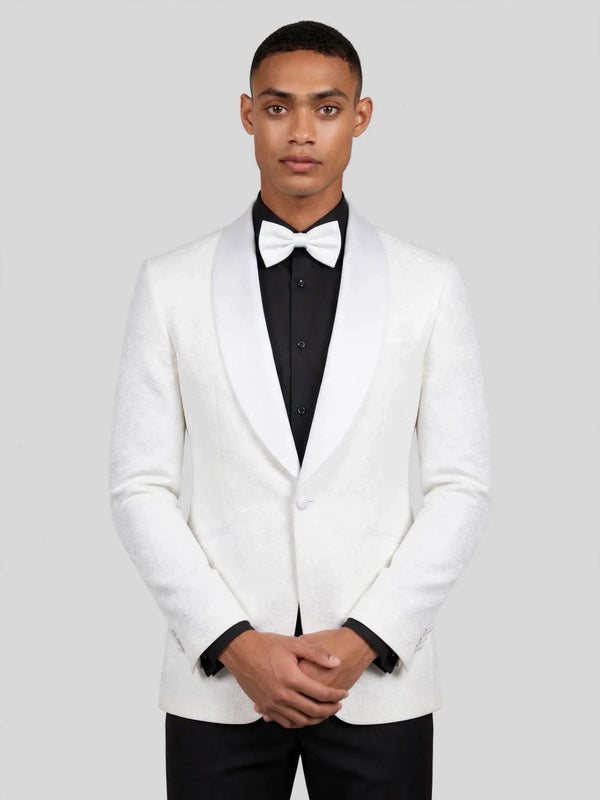 Ivory Fine-Jacquard Satin Shawl-Collar Tuxedo Jacket 05