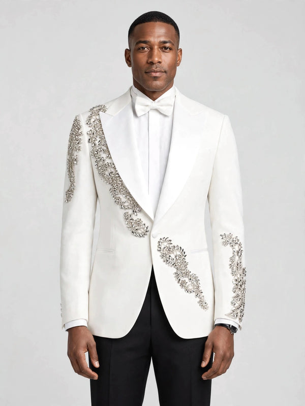 Ivory Crystal Peak-Lapel Tuxedo Jacket - cover