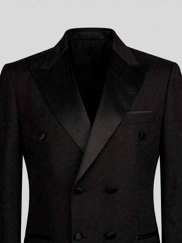 Onyx Satin Peak-Lapel Six-Button Double-Breasted Tuxedo Jacket 08