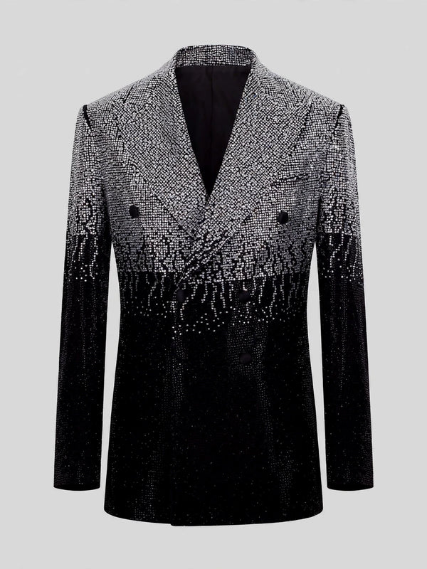 Onyx Silver Ombre Crystal Peak-Lapel Double-Breasted Tuxedo Jacket 07