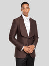Chocolate Brown Diamond-Texture Shawl-Collar Tuxedo Jacket 03