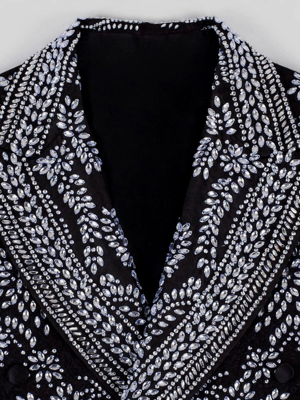 Onyx Silver Fern Crystal Peak-Lapel Double-Breasted Tuxedo Jacket 08