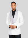 Ivory Crystal-Mesh Shawl-Collar Double-Breasted Tuxedo Jacket 04