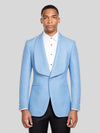 Sky Blue Diamond-Texture Shawl-Collar Tuxedo Jacket 01